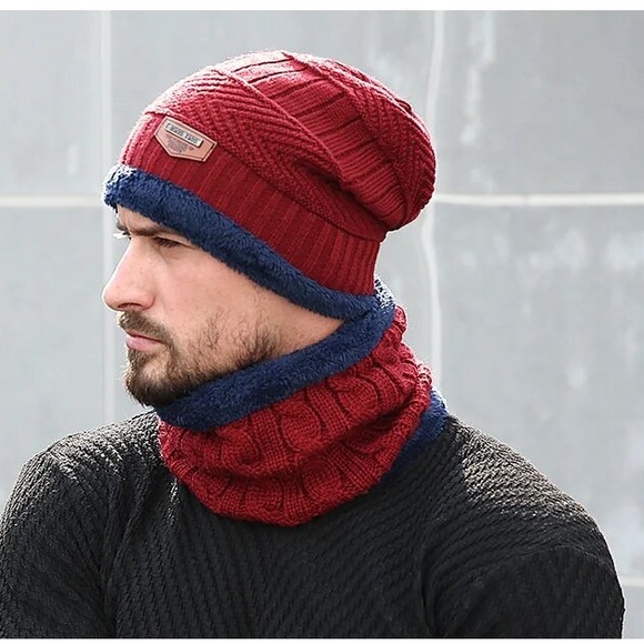 Women Winter Hat Scarf Slouchy BeanieSnow Knit Skull Cap high quality color wine - Picture 7 of 10